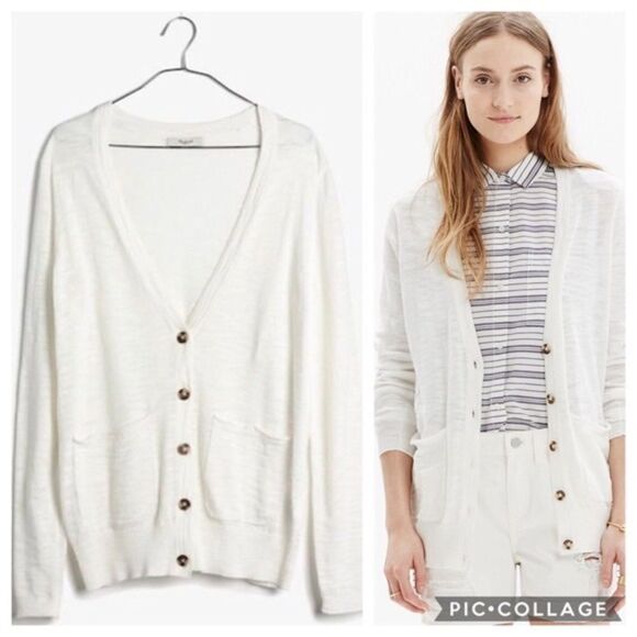 Madewell Sweaters - Madewell White Cotton Button Down Cardigan